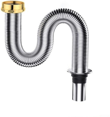 Stainless Steel Sink Siphon Flexible Drain Pipe for Bathroom Kitchen Waste Proof High Resistant with Silicone Seal 80cm or 100cm Hose Silver (100cm)
