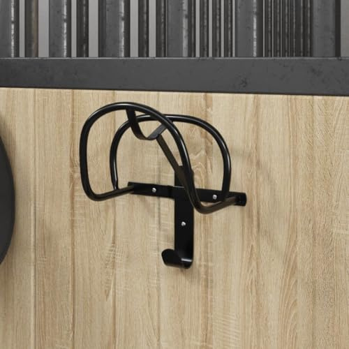 Runheo Trenshållare väggmonterad svart pulverlackerat järn 23 x 17,5 x 29 cm stabil robust för stall- och sadeltillbehör tyglar grimma häst förvaring träning och ridplats