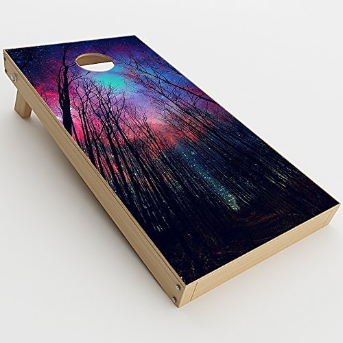 Skin Decal Vinyl Wrap for Cornhole Game Board Bag Toss (2xpcs.) Skins Stickers Cover/Galaxy Sky Through Trees Forest