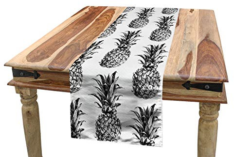 ABAKUHAUS Ananas Tischläufer, Weinlese-Frucht, Esszimmer Küche Rechteckiger Dekorativer Tischläufer, 40 x 225 cm, Weiß Schwarz Grün