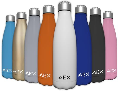 AEX Insulated Water Bottle 500ml | Double Wall Vacuum Stainless Steel Drinking Bottle | Leakproof Thermal Sports Travel Flask | Reusable Hot Cold Metal Bottle