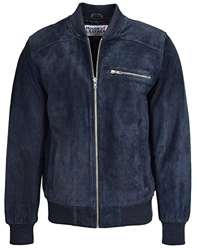 House Of Leather Chaqueta bomber de ante real para hombre, estilo universitario, regular