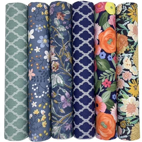 UOOOM Set med 6 st 50 x 50 cm lappverk bomull gör-det-själv handgjort sytyg quiltning olika mönster (färg 9012#)