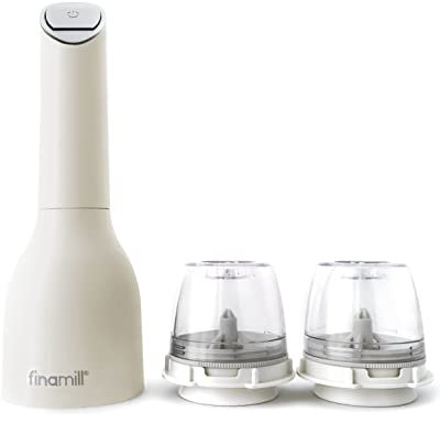 FinaMill Award Winning Battery Operated Pepper Mill & Spice Grinder in One, Adjustable Coarseness, Ceramic Grinding Elements, One Touch Operation with LED Light, Includes 2 Quick-Change PROPlus Pods