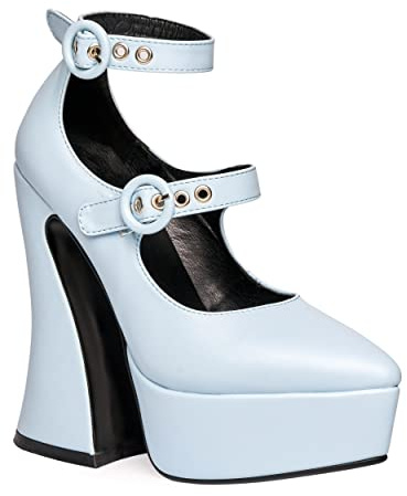 Lamoda Roamin' BluePU Platform Heels with Chunky Sole, Cushioned Comfort, Durable and Trendy Footwear for Parties, Evenings, or Casual Outings, Perfect Statement Heels for Women, UK4