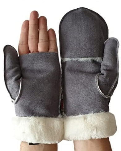 AXELENS Varma Handskar Män Winter Open Vantar Elegant Bekväm Eco Suede L/XL MÖRKGRÅ