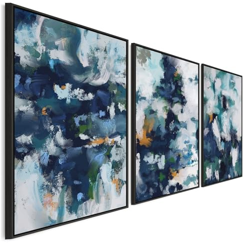 Wallfillers Large Teal Wall Art Pictures for Living Room - Set of 3 Framed Canvas Artwork