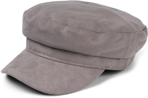 styleBREAKER Damen Ballonmütze in weicher Veloursleder Optik, Schirmmütze, Bakerboy Schiebermütze, Newsboy Cap 04023091, Farbe:Grau
