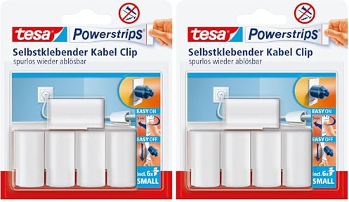 tesa Powerstrips Kabelclip/Kabel Clip selbstklebend/Zur Fixierung von Kabeln/In Weiß / 1 x 5 Stk. (Packung mit 2)