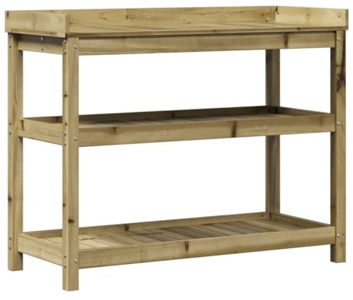 vidaXL Table de Rempotage avec Étagères, Table de Plantation avec Rangement, Banc de Rempotage, Table à Plantes Jardin, Bois Massif Pin