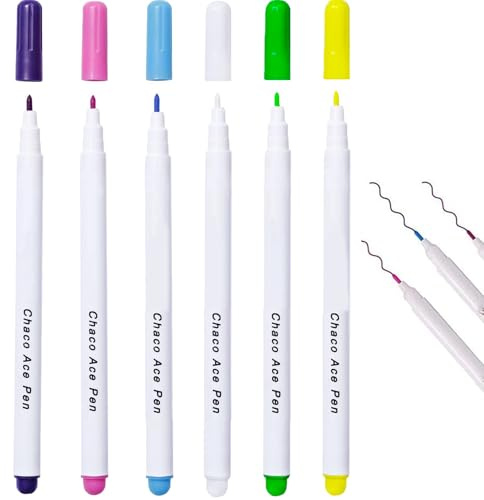 6Pcs Water Erasable Fabric Marking Pens, Aqua Trick Marker Fabric Marker Pen Auto-Vanishing Ink Pen Cross Stitch Faded Pen for Tailor's Chalk Patchwork Quilting Dressmaking Sewing Tracing Embroidery