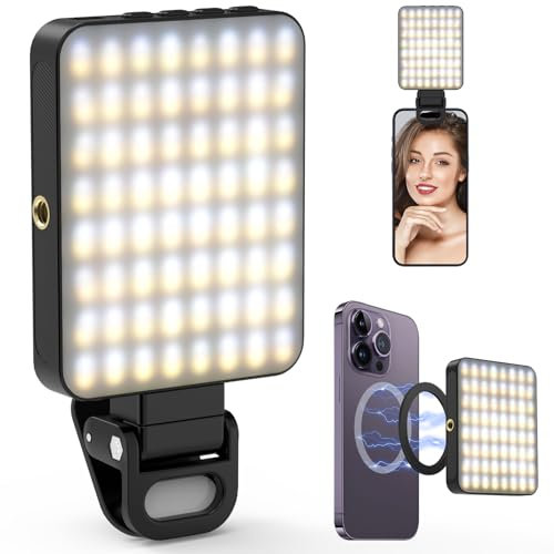 Luz para Movil, Diyife Luz Selfie para Movil 128 LED, Foco Movil 3000-6500K con Función de Aspiración Magnética y Clip, Portátil Luz de Teléfono Recargable para Tiktok,Maquillaje,Zoom, Tableta, Cámara