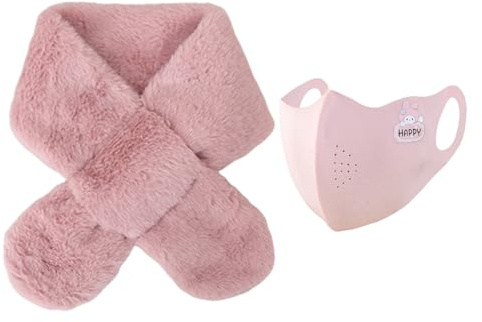 HDGSAFD 1 barnhalsduk och 1 rosa varm mask, plyschhalsduk, varm vinterhalsduk, vintertillbehör för barn, Läderrosa, M