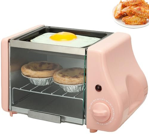 2-in-1 Electric Mini Oven, 220W Kitchen Table Top Grill Ovens with Warming Function and Timer, Even Heating, Electric Countertop Cooker for Roasting, Baking, and Reheating with Baking Tray pink