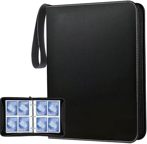 Sammelkartenalbum 400 Karten 50 Seiten 4-seitiges Scrapbook Zip Binder für Sammelkarten, MTG Karten Buch für Spielkarten, Sportkarten, Yugioh etc. (Schwarz B)