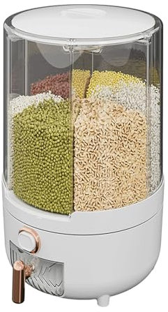 Cereal Containers Rotating Compartmentalised Design Rice Jar Household Pest and Moisture Resistant Grains and Cereals Storage Box(23.5x29/9x11in)