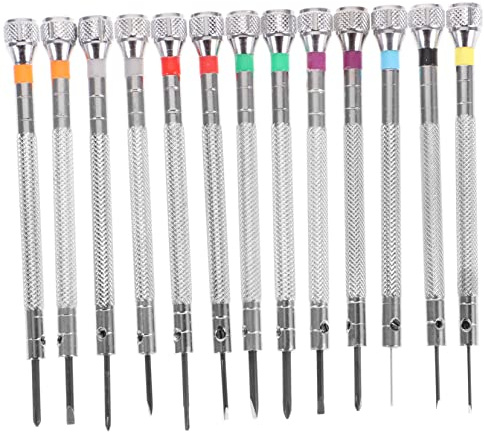 NUOBESTY Watchmaker Screwdriver Set Portable and Professional Watch Repair Tool with High Carbon Steel Blades Includes Slotted and Cross-Head 13pcs for Mobile Devices and Glasses