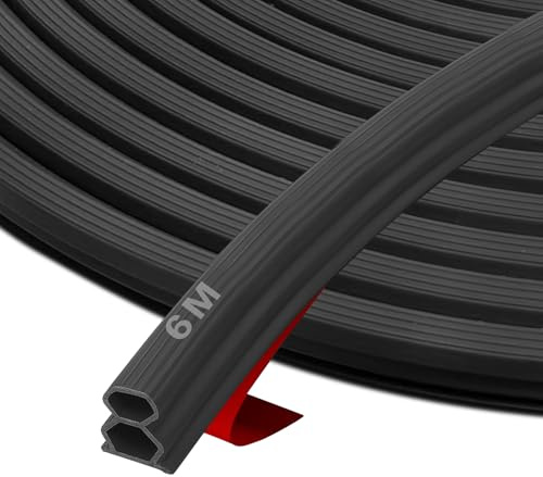 Junta de sellado autoadhesiva para puerta, 10 mm (ancho) x 12 mm (profundidad) x 6 m(L) – Junta de puerta autoadhesiva, junta de goma para puerta, ventana, estanco para casa, oficina, color negro