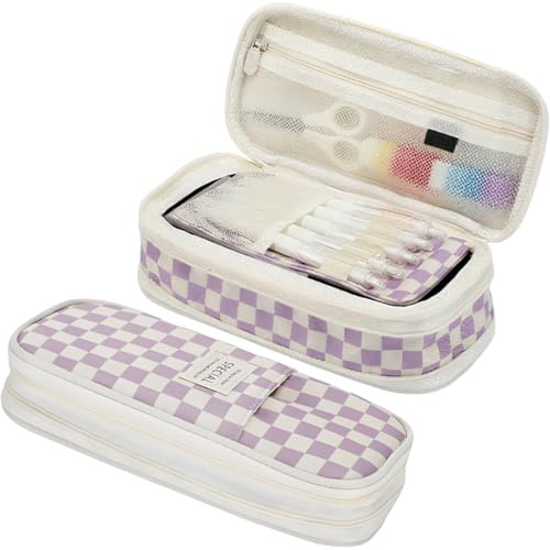 JunD Estuche Expandible Gran Capacidad – Organizador Multi-Compartimentos con Bolsillos Mesh Y Porta-Bolígrafos – Estuche 3 Compartimentos, Lona Resistente, Regalo para Niñas y Adolescentes