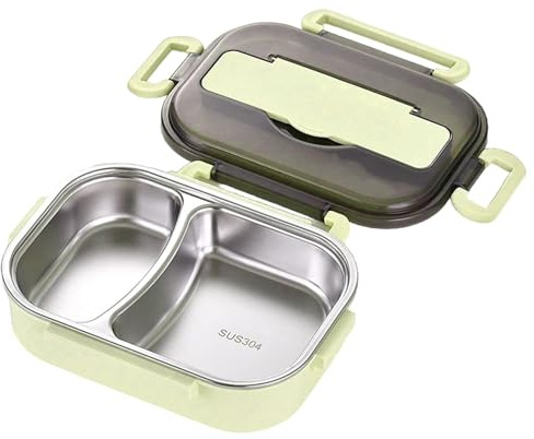 Fiambrera Keep Warm, Fiambrera Térmica de Acero Inoxidable de 2 Compartimentos, Aislada a Prueba de Fugas con Porta Cubiertos, Contenedor Térmico Portátil para Alimentos para Niños Adultos Estudiante