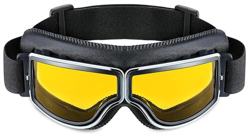 Galenecx Motorcykelglasögon, materialval PU glasögon | Glasögon anti-UV säkerhet, vindskydd hjälm glasögon cykling motorcykel, skidåkning, skateboard, vandring (gul