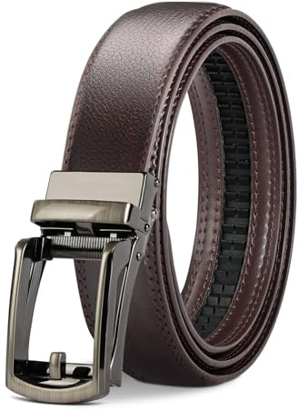 DiULi Cinturón Hombre Cuero, Cinturón Ajustable de Cuero, Cinturones de Trinquete con Hebilla Automática, 35mm de Ancho, Adecuado para Todo Tipo de Cuerpo para Pantalones de Vestir