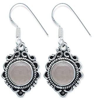 Ohrringe aus echt Silber Rosenquarz Edelstein rosa hängend, ausgefallen, Geschenk (MOH-071-07)