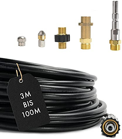Rohrreinigungsschlauch - Set PROFESSIONAL (6-Teilig) für Kärcher Kränzle NILFISK ALTO WAP Professional HD HDS Anschluss 1/8 AG : M22 x 1,5 IG & Bajonett-Adapter & Adapter KEW & 2x Düsen (20 Meter)