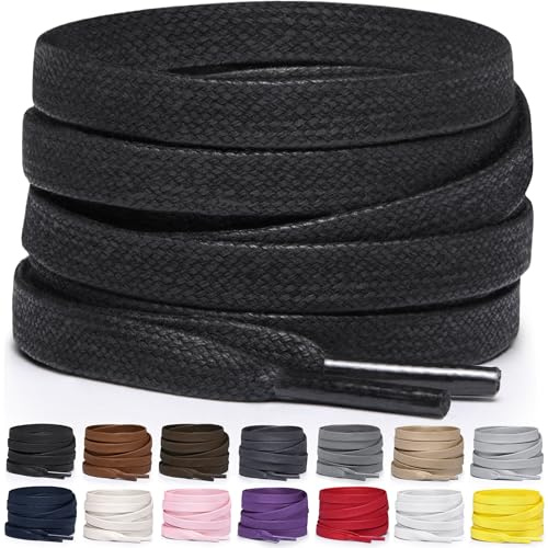 Miscly Lacets Plats en Coton Ciré pour Bottes, Baskets et Chaussures - Disponibles en Plusieurs Longueurs et Couleurs (Noir, 160 cm)