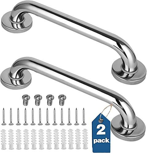 Gotega 2 Pack Bathroom Grab Rail, 12 Inch Stainless Steel Shower Hand Rail, Grab Handles, Safety Hand Rail Mobility Aids for Elderly, Children and Disability