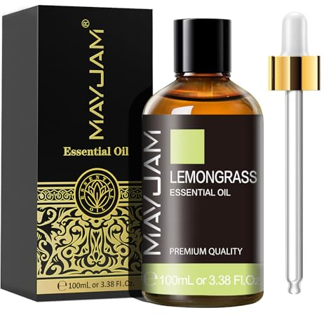MAYJAM Lemongrass Essential Oil 100ML - Premium Diffuser Oil | with Glass Dropper, Long Lasting Aroma, for Diffuser, Aromatherapy, Massage, Candle and Soap Making, Bedroom, Office