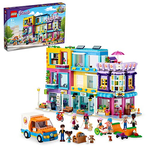 LEGO Friends Main Street Building, Heartlake City Café & Hair Salon 41704, Modular Building Toy Doll House for Pretend Play Fun with Shops, Hair Salon and Mini Dolls, Gift Idea for Kids Girls Boys 8+