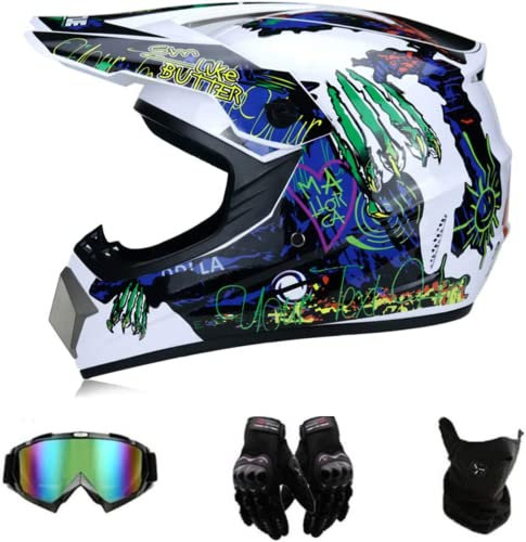 Motorradhelm Cross Helme Schutzhelm Motocross Helm für Motorrad Crossbike Off Road Enduro Sport mit Handschuhe Sturmmaske (S)