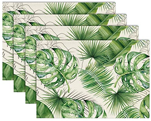 Juego de 4 manteles Individuales de Hoja Tropical manteles Individuales de Hojas de Palmera Tropicales, Verano decoración de Mesa, Interior, Vacaciones, Fiesta, 30 x 45 cm