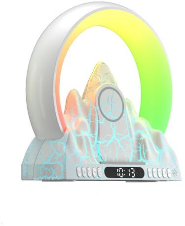 Bammare Lichtwecker mit 15W Wireless Charger, Wake Up Light Smart Wecker Simuliert, APP Steuerung Sonnenaufgang Bluetooth Lautsprecher 16 Mio. Nachtlicht, 256 Lichtmuster