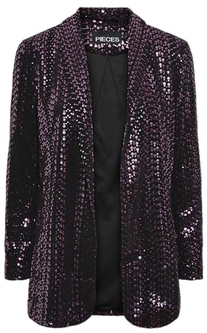 Pieces PCSIDDY LS Blazer, Noir/détail : Paillettes Fleurs Fiji, XS