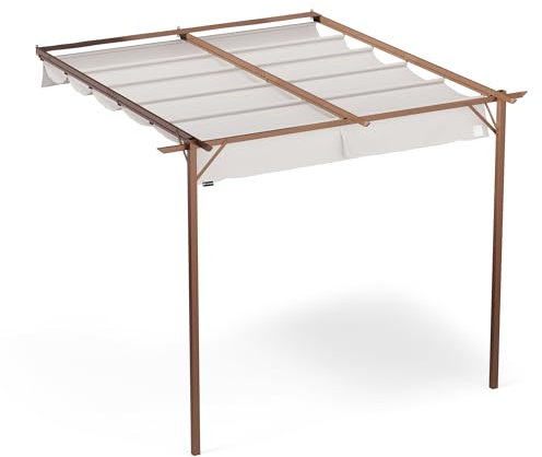 blumfeldt Pavillon 3x3m, Wasserdicht Stabil Winterfest, Wandmontage, Wetterfestes Polyesterdach, Pulverbeschichteter Stahlrahmen, Ganzjährige Nutzung, Sandfarbe