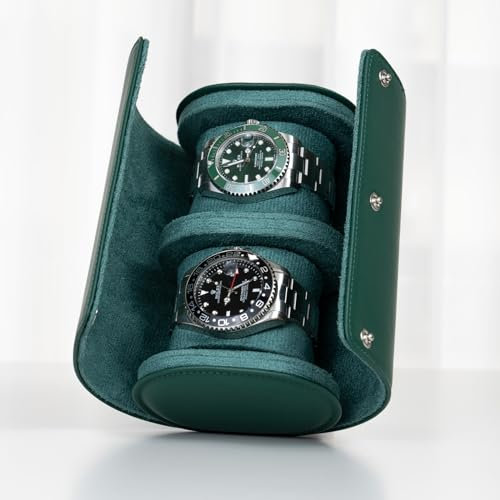 LOEAPEA 2W-GRL Lot de 2 rouleaux de montre en cuir véritable - Convient pour toutes les montres et montres intelligentes de moins de 55 mm - Organiseur de rangement pour homme et femme