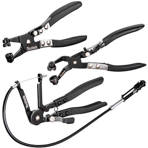 Toolwiz 3 Lot Pince Collier Durite, Pinces à Collier de Serrage de à Ressort, Comprend à Longue Portée de 68,6cm, un Bande Plate, un Coudée Outils Mecanique Automobile