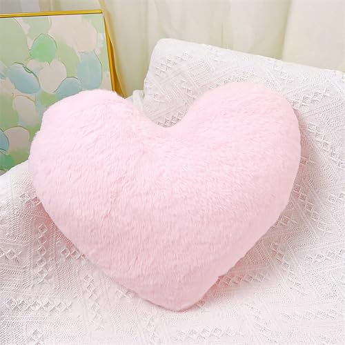Herzkissen Kuschelkissen Flauschig - 36x46 cm - Hellrosa Herzform Kissen, Plüsch Kissen Herzform, Love Zierkissen Aesthetic, Herz Kissen Geschenk für Wohnzimmer Sofa, Kind Schlafzimmer Bett