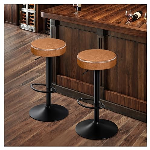 STOOLINK 2er Set Barhocker, Barstuhl mit Mikrofaser-Leder, Barstuhl mit Fußstütze und Ohne Lehne, Tresenhocker 360° Drehbar, 150kg Tragkraft, Braun