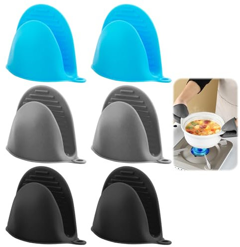 Mini Guanto da Forno Silicone Guanti per Forno Antiscivolo, Resistenti，per Cucina e Barbecue, in 3 Colori Diversi (6 Pezzi Totali)