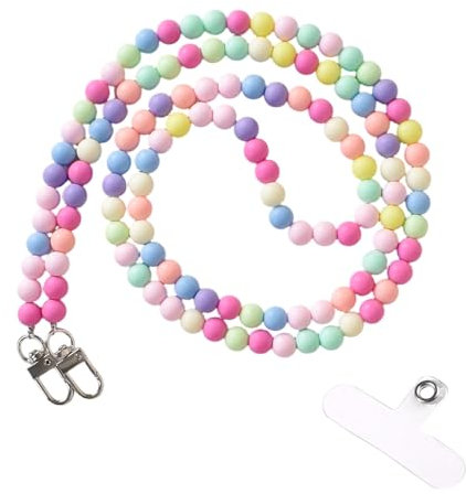 DecorDwell Handykette Bunt Universal Handykette Perlen, Handytasche zum Umhängen mit Einsätzen, Handyband mit Bunten Acrylperlen, Handy Kette Crossbody Strap, Handy Umhängeband Perlenkette