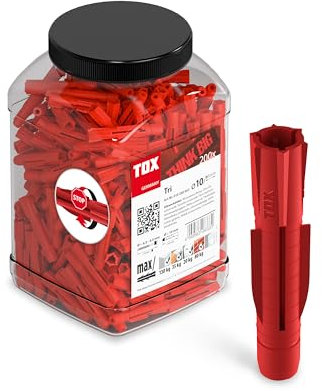 TOX Chevilles universelles TRI 10 x 61mm en Big Pack, chevilles pour presque tous les matériaux de construction, 200 pièces dans une boîte ronde incassable et polyvalente, 2500 ml, 010260003