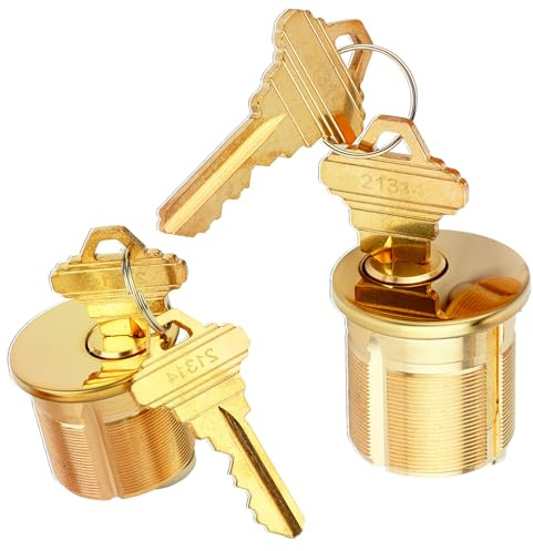2 Pack Brass Mortise Cylinder Keyed Alike with 4 Keys for SC Keyway Standard Commercial Door Lock Cylinder, Storefront Door Lock Replacements, Gold Finish (1 - 25.4 mm Length)