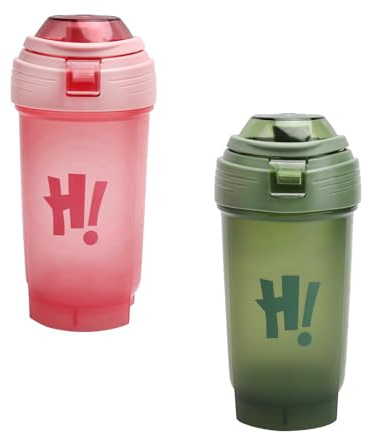 2PCS Protein Shaker Bottle 500ML with Mixing Ball Pink Green Shaker for Protein Powder Smoothie Milkshake Supplement, Leakproof Flip On Lid, Shake Cup for Men Women Water Bottle for Gym Sports Fitness