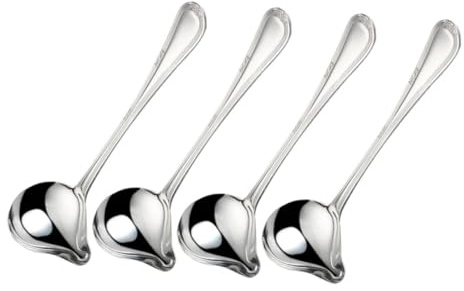 ROMISBABA 4 Piezas Cuchara para Salsa Acero Inoxidable Pequeña con Boquilla Diseño Mango Ergonómico Resistente Rayaduras para Uso Hogar y Cocina
