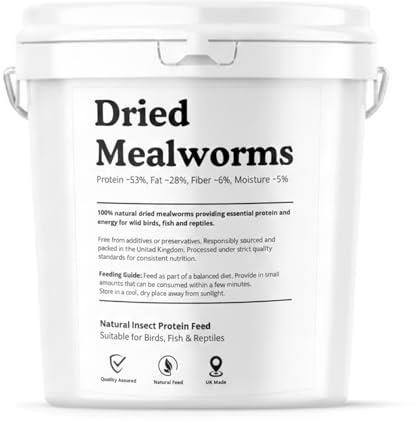 Dried Mealworms 5L Bucket – Premium Natural Insect Protein Feed for Wild Birds, Reptiles & Pond Fish – High Energy Wildlife Food – Packed in the UK