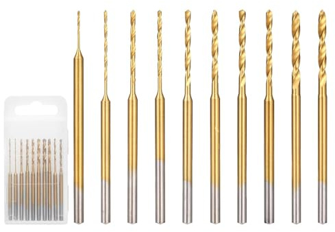 10Pcs Mini Twist Drill Bit Set, 2.35mm Shank & 0.6mm-2.2mm Precision Small Drill Bits,Titanium-Coated Micro Drills Bits for Wood, Jewelry, Resin, Amber, Circuit Board & DIY Craft Projects