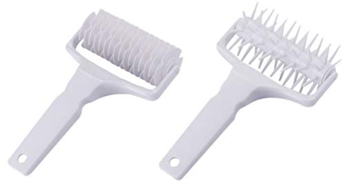 JEWEDECO Rullo per Pizza e Mattarello Ago Perforatore, Utensile da Cucina in Pp per Stendere e Cuocere Pizza, Set 2 Pezzi per Uso Domestico e Preparazione Pasta Sfoglia